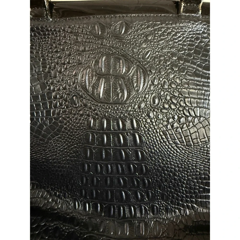 Stauer Satchel Shoulder‎ Bag Women's Black Croc Embossed Patent Leather Purse